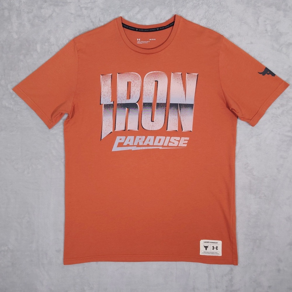 Under Armour Project Rock T-shirt Mens L Iron Paradise Rust Dwayne Johnson